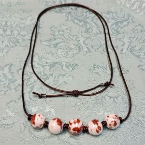 "SALE" Long Leather Large Bead Adjustable Necklace!
